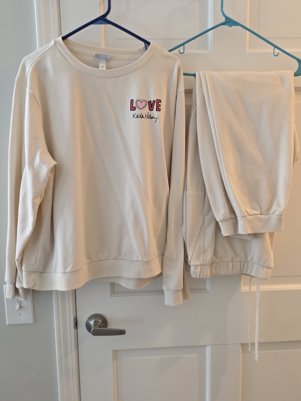 Keith Haring Cream 'LOVE' Pullover Sweatshirt and Jogger Set